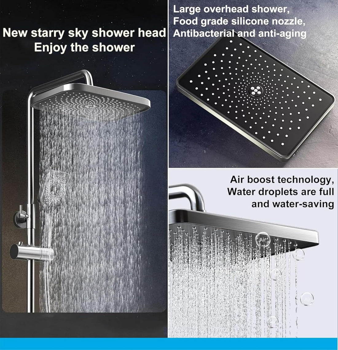 Fossa Spark Shower Thermostatic Shower System, LED Screen, 4 Functions includes Handheld Shower, ABS Top Shower, Bidet Spray, Tub Spout (Black)